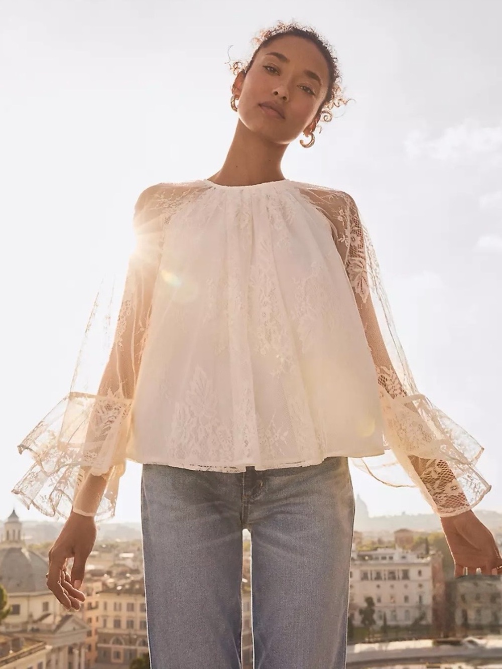 Loft Chantilly Lace Flare Sleeve Blouse